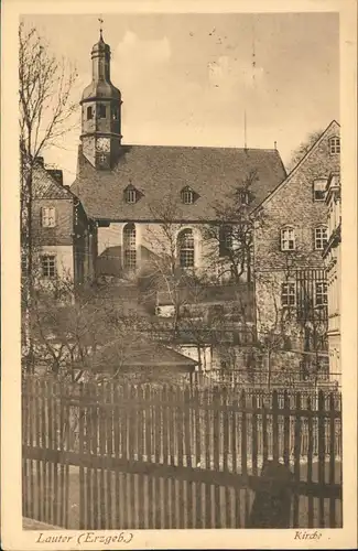 Ansichtskarte Lauter (Erzgebirge)-Lauter-Bernsbach Partie an der Kirche 1919