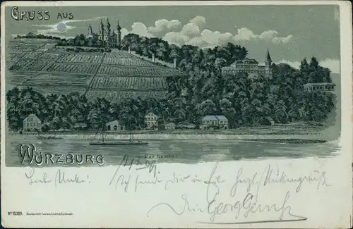 Ansichtskarte Litho AK Würzburg Das Kapelle bei Mondschein 1899
