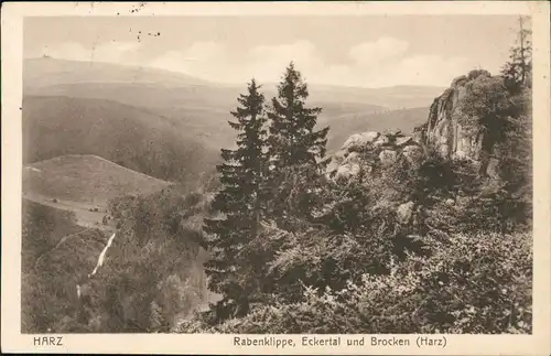 Ansichtskarte Ilsenburg (Harz) Rabenklippe, Eckertal und Brocken (Harz) 1927