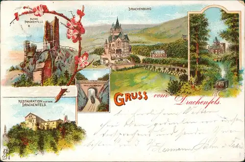 Ansichtskarte Litho AK Königswinter Schloss Drachenburg, Drachenfels 1900