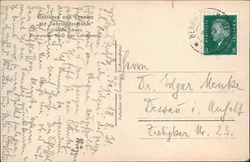 Behringersmühle-Gößweinstein Gasthof u. Pension zur Behringersmühle 1931
