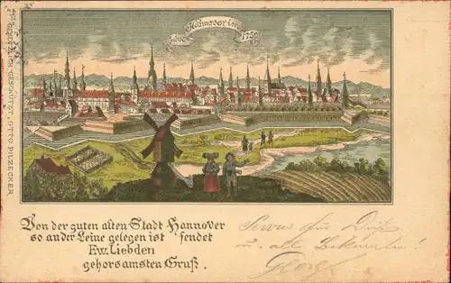 Hannover Panorama anno 1750 - Künstlerische Darstellung 1907   gel nach GERA