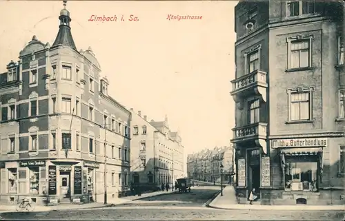 Ansichtskarte Limbach-Limbach-Oberfrohna Königsstrasse, Geschäfte 1919