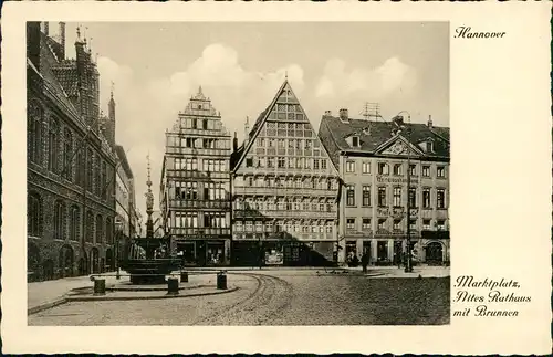 Ansichtskarte Hannover Marktplatz, Altes Rathaus mit Brunnen 1937