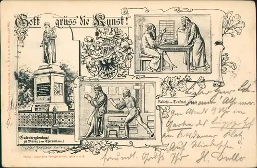 Ansichtskarte Mainz Gott Grüss die Kunst (Drucker-Kunst GUTENBERG) 1900