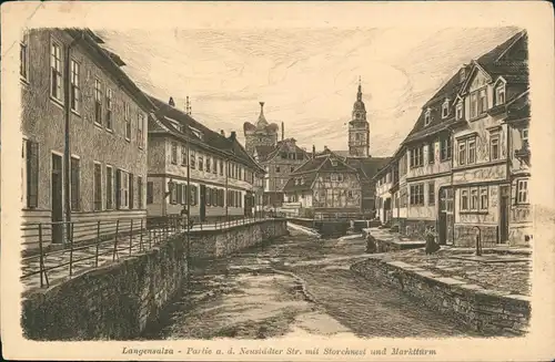 Bad Langensalza Neustädter Straße Storchnest und Marktturm 1916  Feldpost