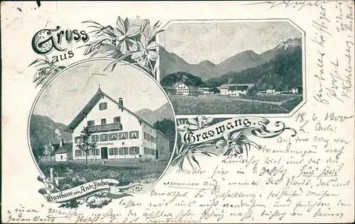 Ansichtskarte Litho AK Graswang-Ettal Gasthaus Andr. Fischer 2 Bild 1900