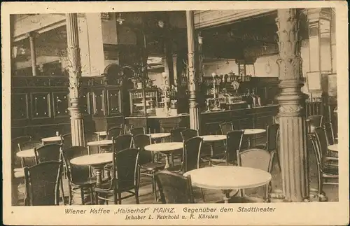 Ansichtskarte Mainz Wiener Kaffee - Kaiserhof - Gastraum 1918