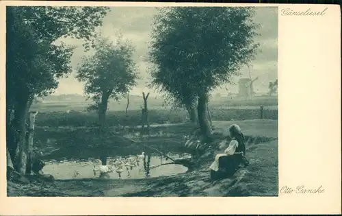 Ansichtskarte  Stimmungsbild: Ort Gänseliesel Windmühle 1928