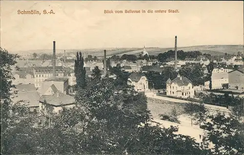 Ansichtskarte Schmölln Blick vom Bellevue in die untere Stadt. 1916