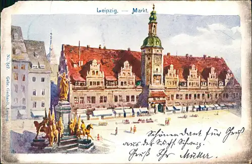 Ansichtskarte Leipzig Alter Markt - Künstlerkarte 1898