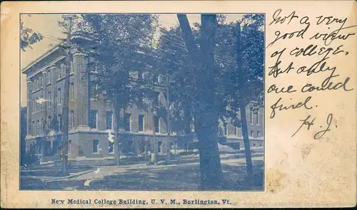 Postcard Burlington New Medical College Building 1905