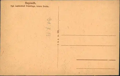 Ansichtskarte Bayreuth Kgl. Lustschloß Eremitage - Innere Grotte 1919