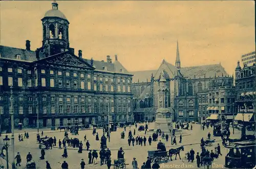Postkaart Amsterdam Amsterdam Dam - Belebt 1913