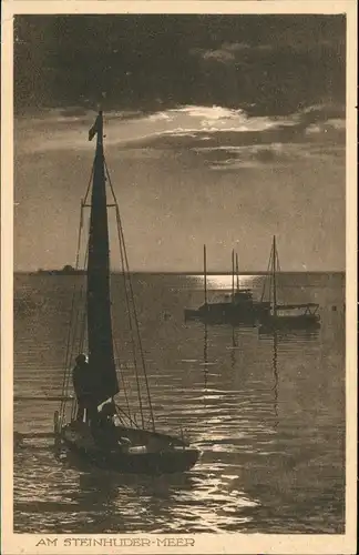 Ansichtskarte .Niedersachsen Steinhuder Meer - Segelboote bei Mondschein 1928