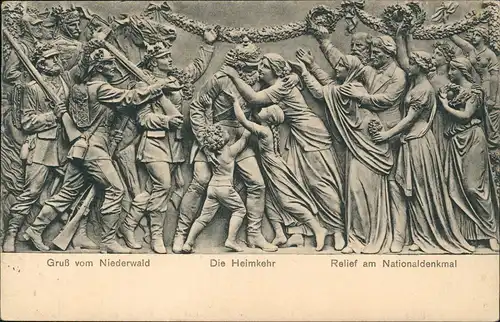 Ansichtskarte Rüdesheim (Rhein) Relief am Nationaldenkmal - Heimkehr 1917