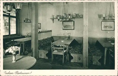 Ansichtskarte Wismar Siechen-Restaurant, Gastraum 1928