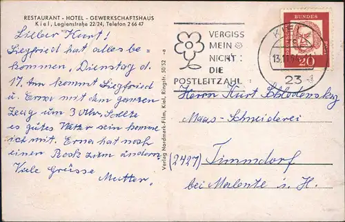 Kiel RESTAURANT - HOTEL GEWERKSCHAFTSHAUS Legienstraße 22/24 1964