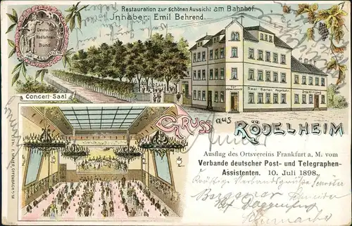 Litho AK Rödelheim-Frankfurt am Main Restaurant zur schönen Aussicht 2 Bild 1898