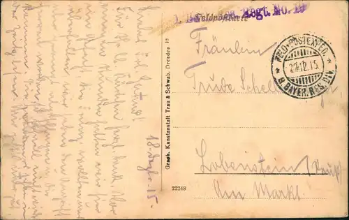 CPA Hartmannsweiler Hartmannswiller Künstlerkarte WK1 1915  gel. Felpdoststempel
