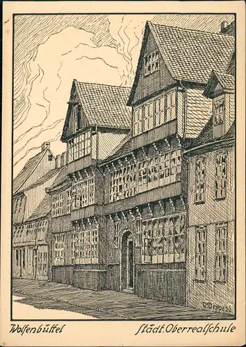 Ansichtskarte Wolfenbüttel Städtische Realschule - Künstlerkarte 1927