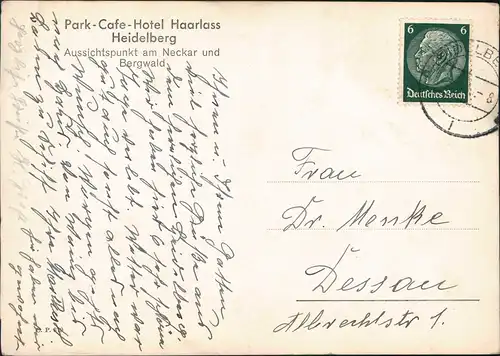 Ansichtskarte Heidelberg Park-Cafe - Hotel Haarlass 1938