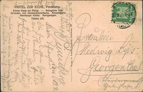 Ansichtskarte Pinneberg Hotel zur Eiche 1925
