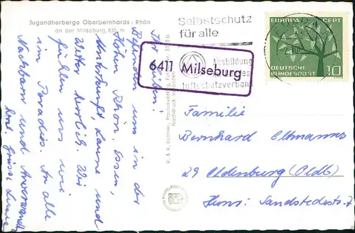 Hilders Rhön Jugendherberge Oberbernhards 2Bild 1971  Landpoststempel Milseburg