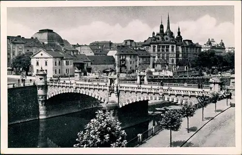 Postcard Pilsen Plzeň Straßenpartie, Brücke 1932