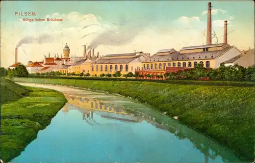 Postcard Pilsen Plzeň Bürgerliches Bräuhaus 1912