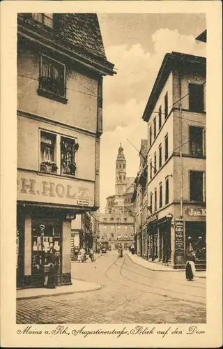 Ansichtskarte Mainz Augustinerstraße, Geschäfte 1922