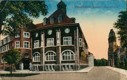 Ansichtskarte Aschersleben Straßenpartie Bestehorn Haus mit Post 1942