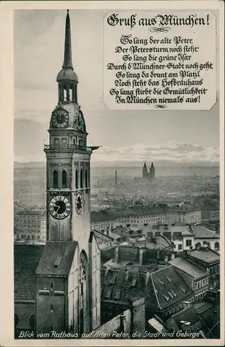 München Blick vom Rathaus auf Alten Peter, die Stadt und Gebirge 1926