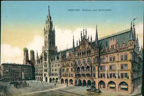 Ansichtskarte München Rathaus und Marienplatz 1914