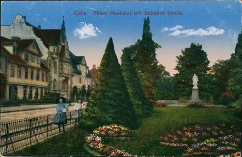 Ansichtskarte Celle Thaer Denkmal mit Bahnhof Straße. 1916  gel. Feldpost