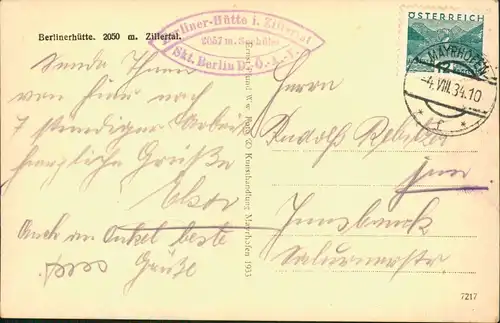 Ansichtskarte Ginzling-Mayrhofen Berliner Hütte am Gletscher 1934