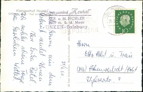 Ansichtskarte Unken (Salzburg) Alpengasthof Heutal 1961