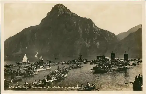 Ansichtskarte Traunkirchen Salzkammergut Fronleichnamsprozession Boote 1930