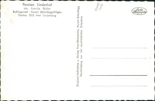 Ansichtskarte Buflingsried-Scheidegg Pension Lindenhof 1961