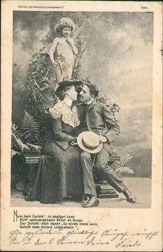 Ansichtskarte  Liebe Liebespaare - Love Engel und küssendes Paar 1903
