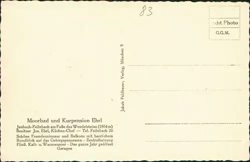 Ansichtskarte Bad Feilnbach Moorbad u. Kurpension Ehrl 1937