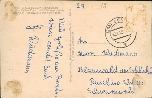 Ansichtskarte Hahnenklee-Bockswiese-Goslar Bockswiese mit Kuranlagen 1960