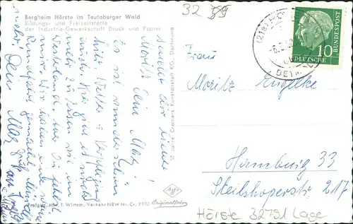 Ansichtskarte Hörste-Lage (Lippe) Luftbild Bergheim Teutoburger Wald 1958