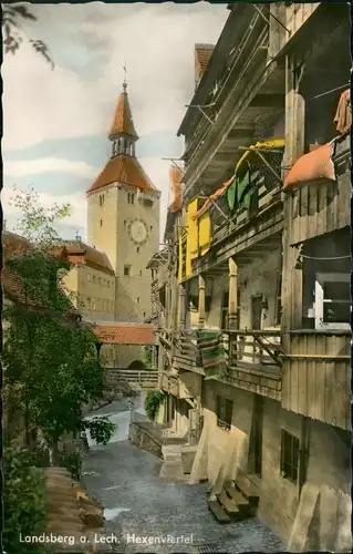 Landsberg am Lech Partie im Hexenviertel - colorierte Fotokarte 1962