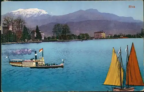 Cartoline Riva del Garda Riva Segelboot Dampfer 1912  gel Stempel Male