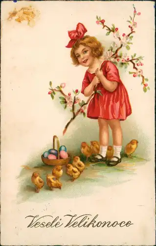 Ansichtskarte  Glückwunsch Ostern / Easter Mädchen und Küken 1912