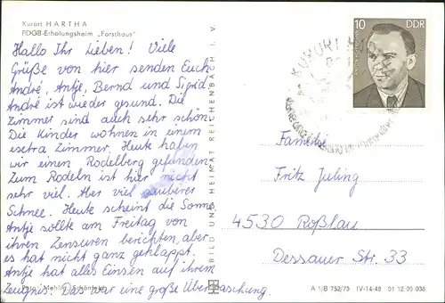 Ansichtskarte Hartha FDGB-Erholungsheim Forsthaus zur DDR-Zeit 1975