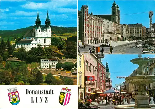 Linz Mehrbild-AK Pöstlingberg Hauptplatz Taubenmarkt Fußgängerzone 1980