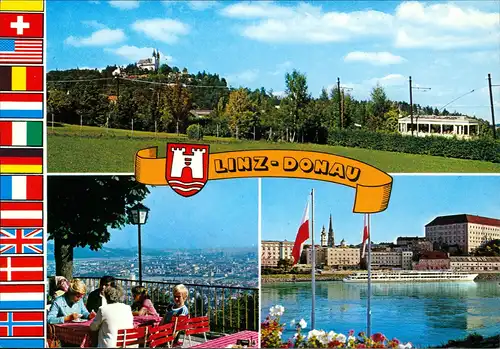 Linz Mehrbild-AK mit Auffahrt zum Pöstlingberg Panorama mit Schloß und Dom 1980