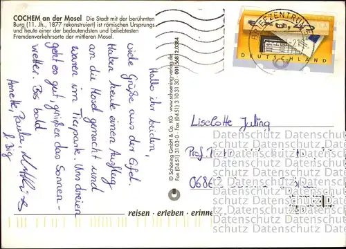 Cochem Kochem Mehrbildkarte mit Stadtteilansichten 1988  Automaten-Briefmarke
